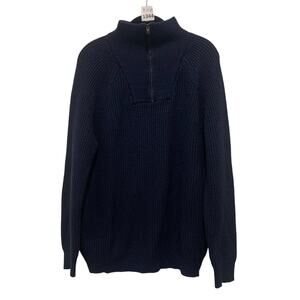 Mock Neck Zip Ribbed Sweater Express Navy Men's